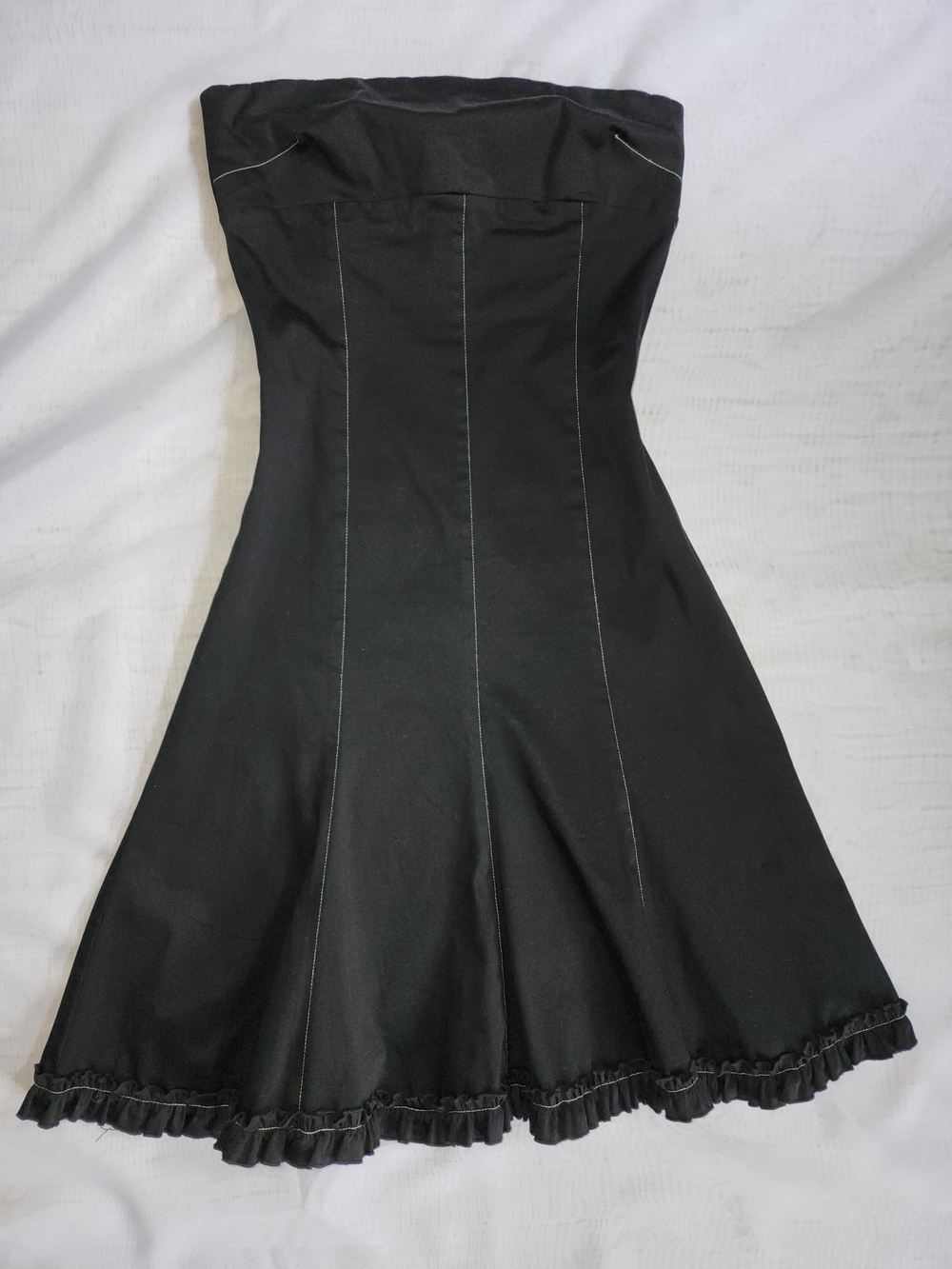 Strapless Black A-Line Dress with Ruffle Trim